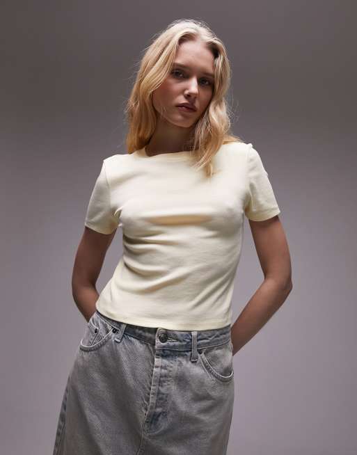 Topshop - Citrongul krympet basis-T-shirt 