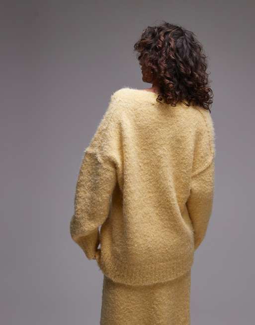 Topshop - Citrongul oversized trøje med V-hals i vamset strik - Del af sæt, 4 af 4