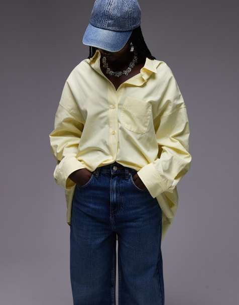 Topshop – Citrongul poplinskjorta i super oversize - view 1