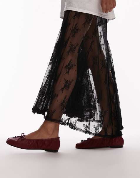 Topshop – Claire – Röda, platta ballerinaskor i läder med rysch - view 1