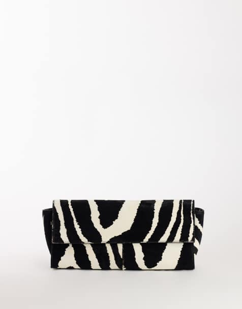 Topshop Clark medium hair on real leather fold over clutch bag in zebra - view 1
