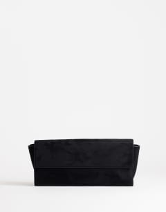 Clark medium suedette fold over clutch bag in black