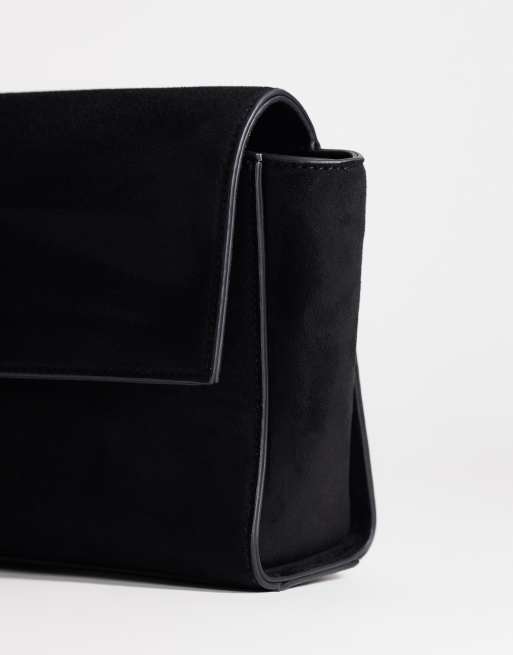 Topshop Clark medium suedette fold over clutch bag in black, 3 of 4