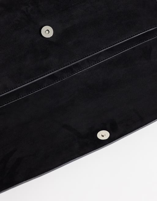 Topshop Clark medium suedette fold over clutch bag in black, 4 of 4