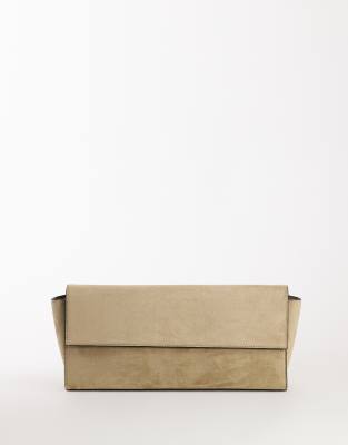 Topshop Clark Medium Suedette Fold Over Clutch Bag In Sand-neutral