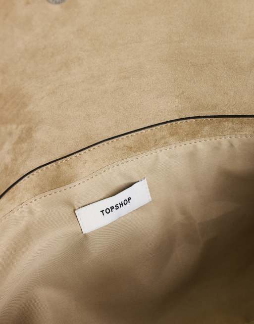 Topshop Clark medium suedette fold over clutch bag in sand, 2 of 4
