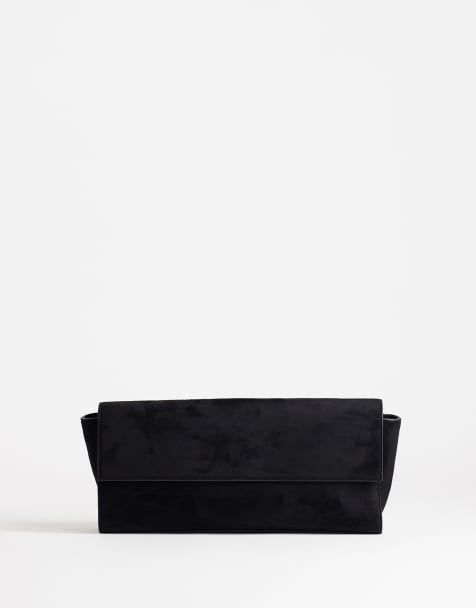 Topshop Clark medium suedette fold over clutch purse in black - view 1