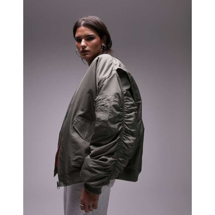 Topshop classic oversized nylon bomber jacket in khaki | ASOS