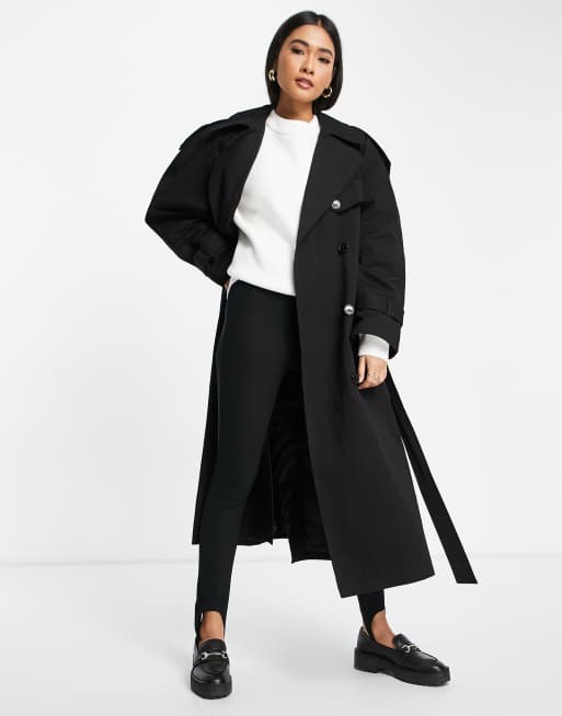 Topshop classic oversized trench coat in black