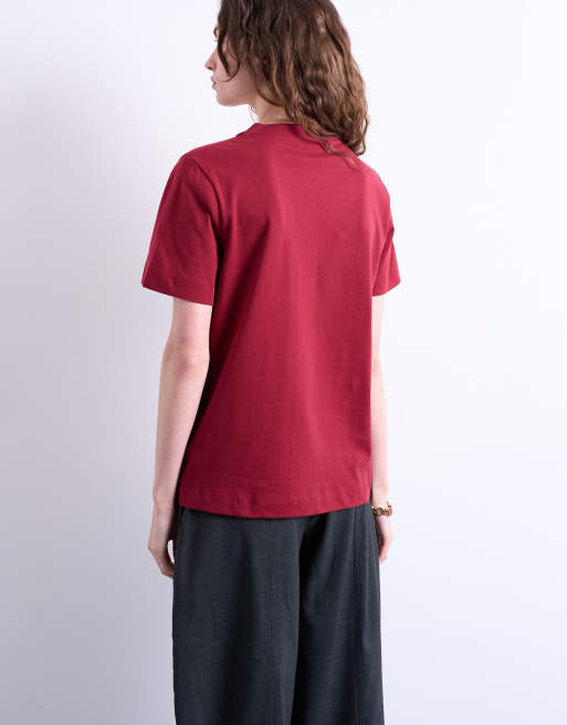 Topshop classic tee in berry red, 4 of 4