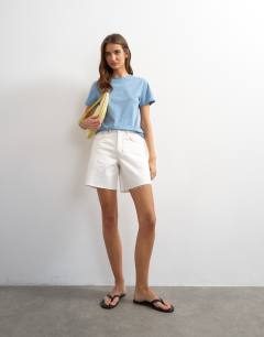 Model wearing Classic tee in blue