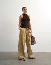 Topshop clean A line wide leg cargo with tie waist in beige