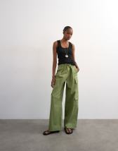 Topshop clean A line wide leg cargo with tie waist in khaki