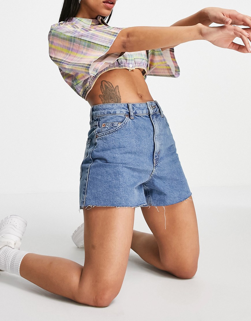 Topshop clean aline shorts in rich mid blue