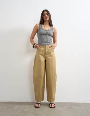 Topshop Clean Cargo Pants With Rolled Hem In Brown