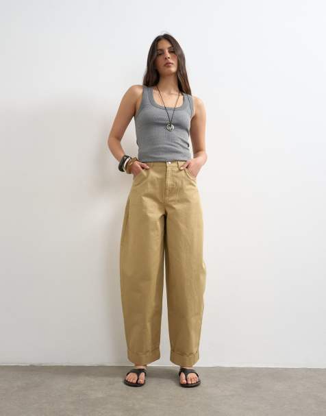 Topshop clean cargo pants with rolled hem in tan - view 1