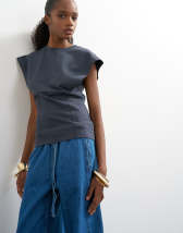 Topshop clean corset seamed cap sleeve top in charcoal