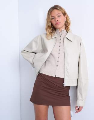 Topshop Clean Cropped Quilted Lined Bomber Jacket With Wool In Gray