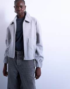 Clean cropped quilted lined bomber with wool in light grey