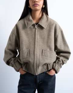 Clean cropped quilted lined bomber with wool in taupe