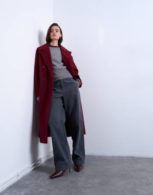 Topshop Clean Double Breasted Longline Coat In Red
