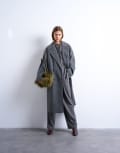 [Topshop] Topshop clean double breasted longline coat in charcoal-Grey M charcoal