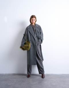 Clean double breasted longline coat in charcoal