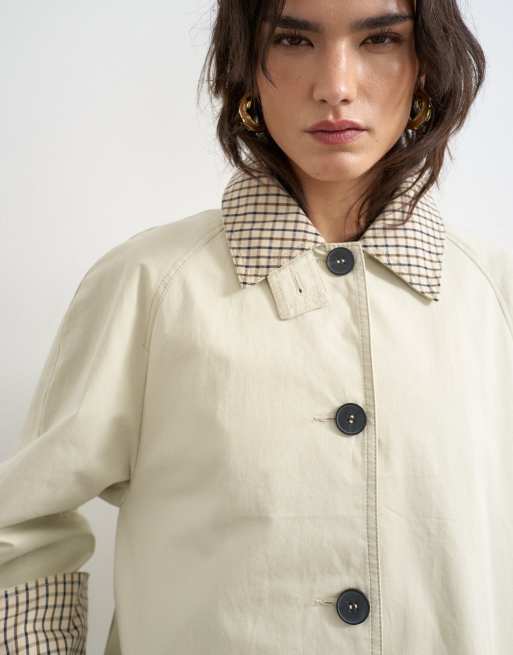 Topshop clean front trench with contrast check in neutral, 4 of 4
