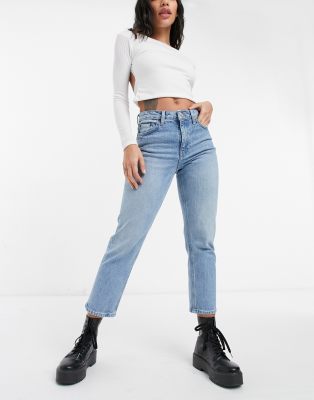 Topshop clean hem straight leg jeans in bleach-Black