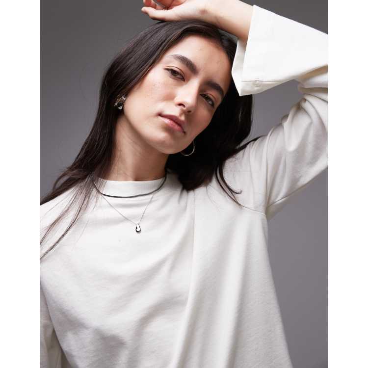 Topshop clean long sleeve jersey top in off-white | ASOS