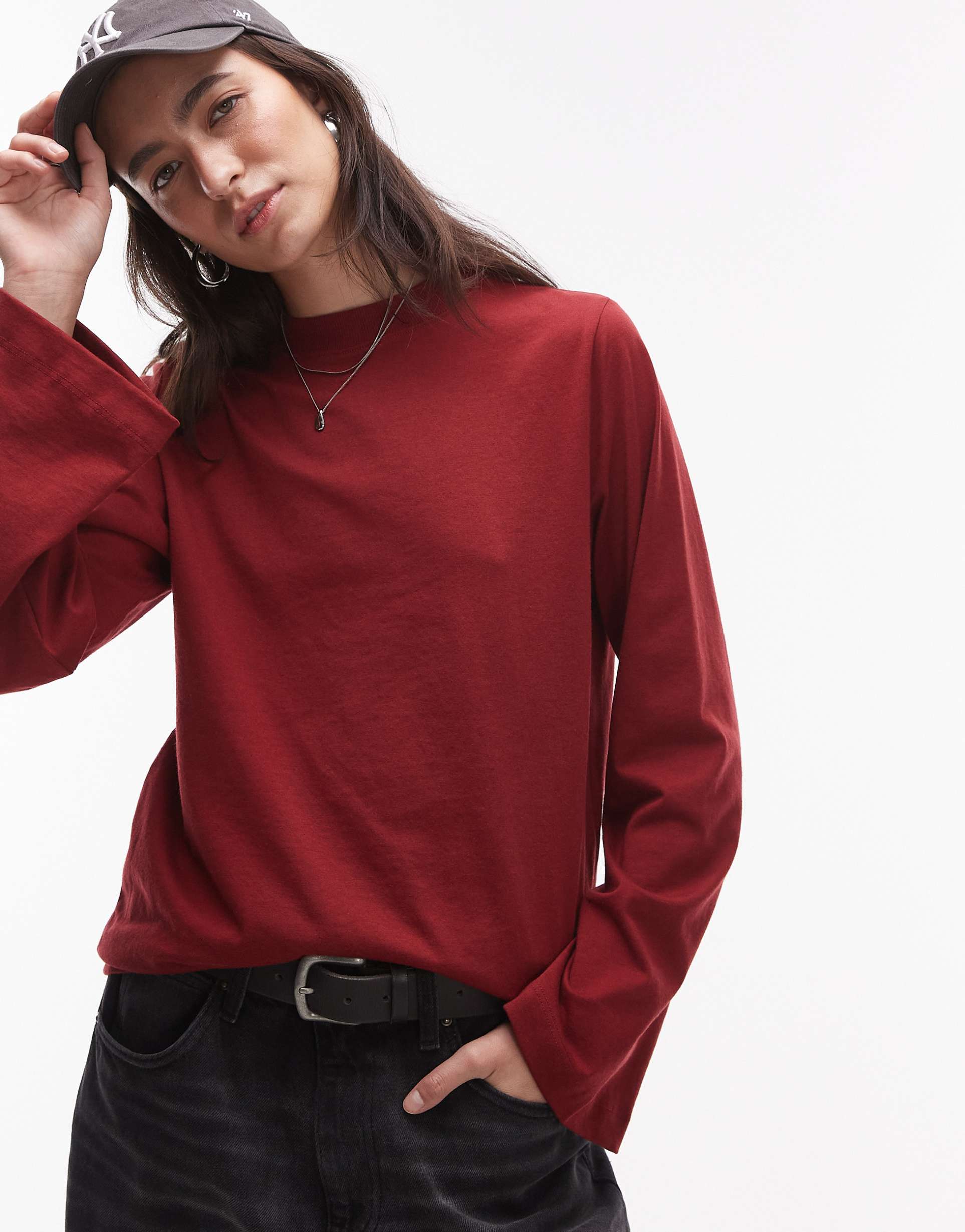 topshop clean long sleeve jersey top in red