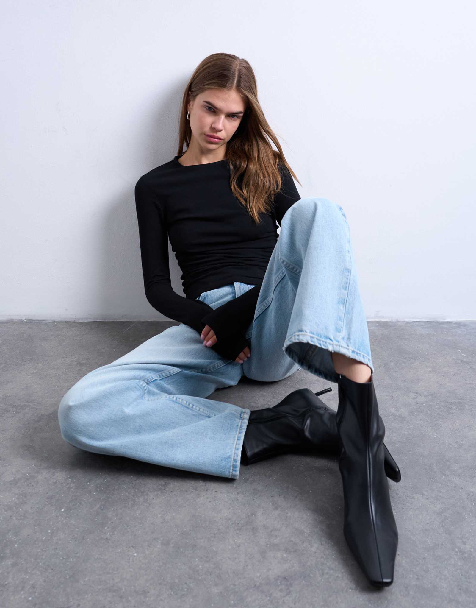Чистый черный топ с длинным рукавом от Topshop