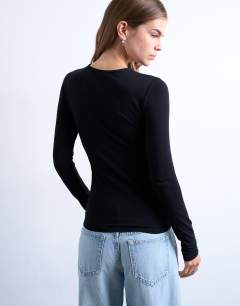 Model wearing Clean long sleeve top in black
