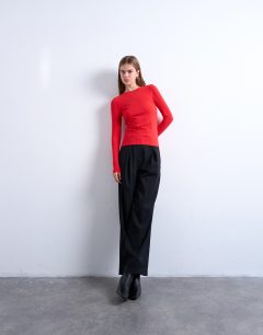 Model wearing Clean long sleeve top in red