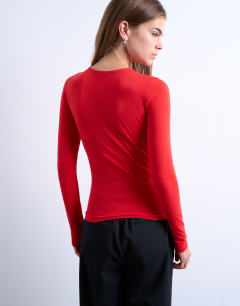 Model wearing Clean long sleeve top in red