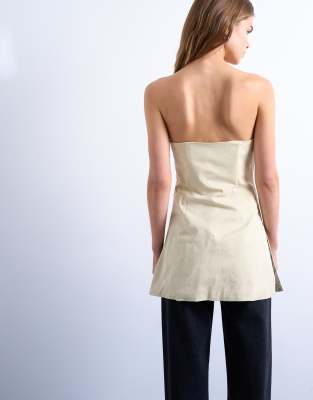 Topshop Clean Longline Tunic Bandeau Top In Neutral