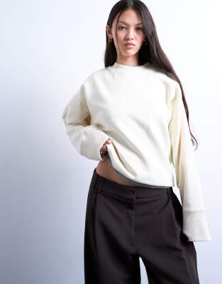 Topshop clean oversized deep cuff sweat in ecru | ASOS