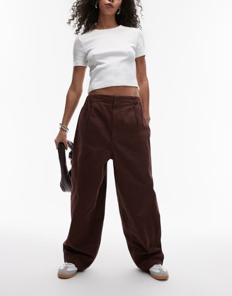 Topshop clean pull on pants in brown - view 1
