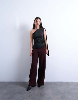 Topshop Clean Pull On Tailored Pants In Burgundy