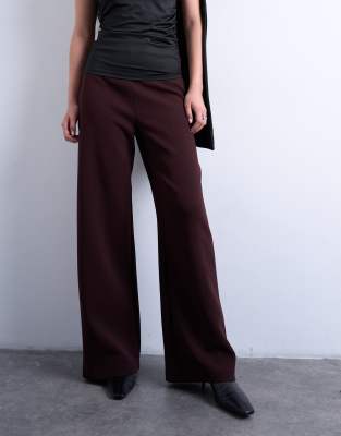 Topshop Clean Pull On Tailored Pants In Burgundy