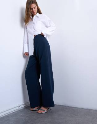Topshop Clean Pull On Tailored Pants In Blue