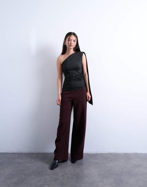 Topshop clean pull on tailored trouser in burgundy - view 1