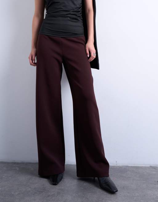 Topshop clean pull on tailored trouser in burgundy, 2 of 5