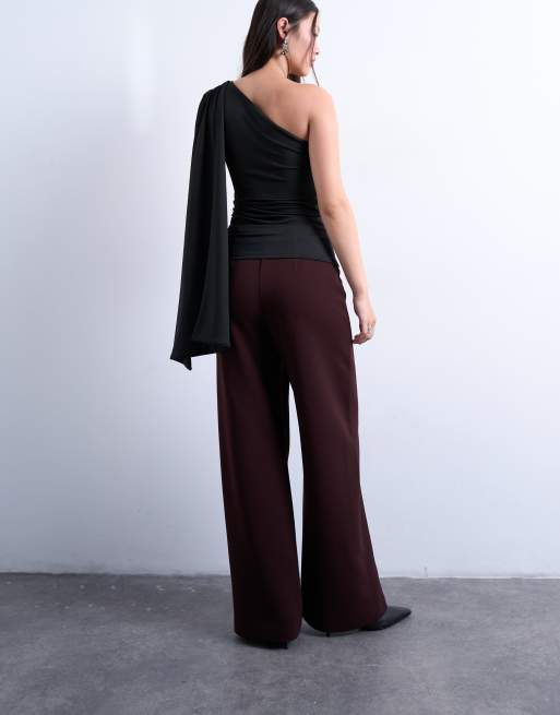 Topshop clean pull on tailored trouser in burgundy, 5 of 5