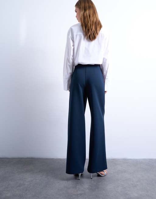 Topshop clean pull on tailored trouser in navy , 2 of 5