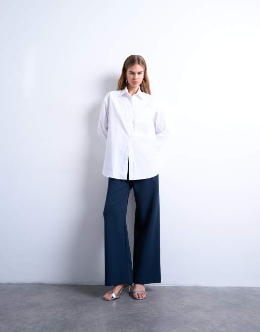 Topshop clean pull on tailored trouser in navy , 4 of 5