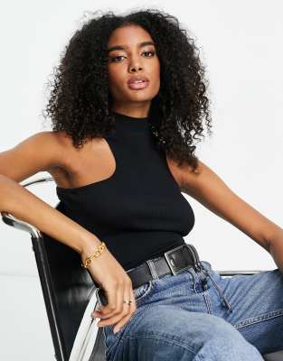 Topshop Topshop clean rib funnel sleeveless bodysuit in black