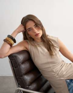 Clean ruched tank in oat