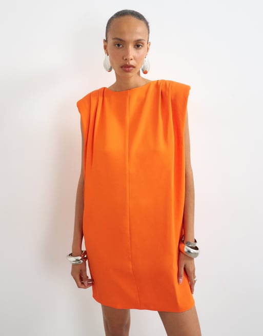 Topshop clean structured shoulder pad mini dress in fiery orange, 3 of 4