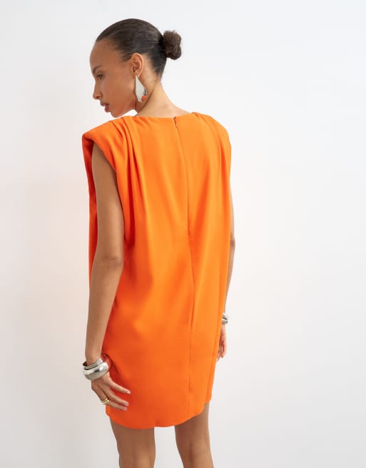 Topshop clean structured shoulder pad mini dress in fiery orange, 4 of 4